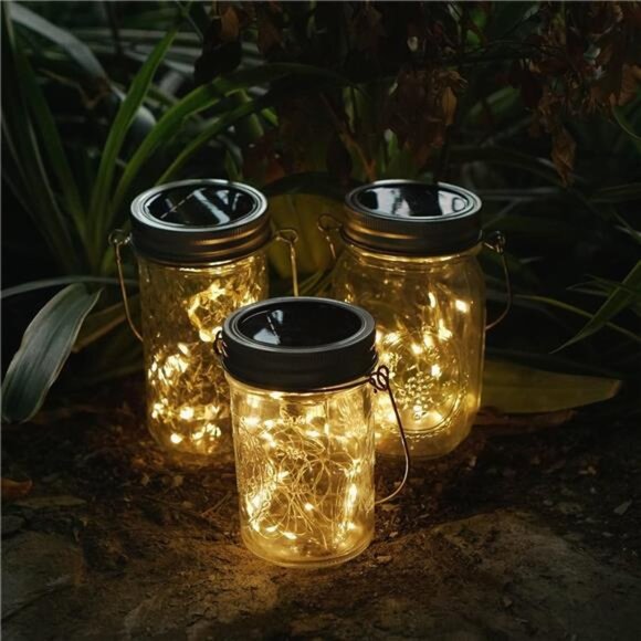 Solar Mason Jar Lights, 4 Pack 30 LED Fairy Star Firefly String Lids Lights - Picture 4 of 8